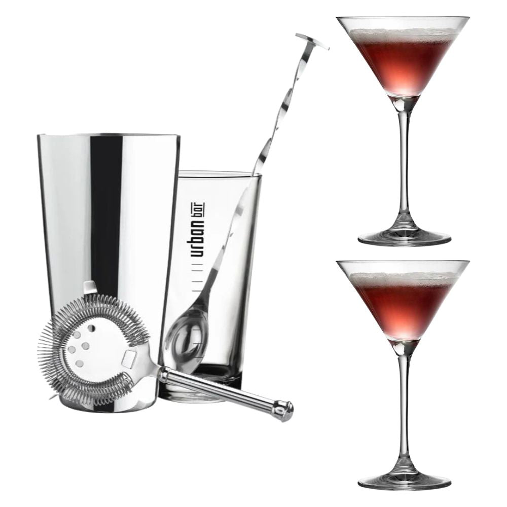 Coffret à cocktail et verre à martini