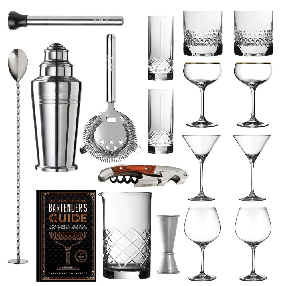 Kit de bar à cocktails de 18 pièces et verres