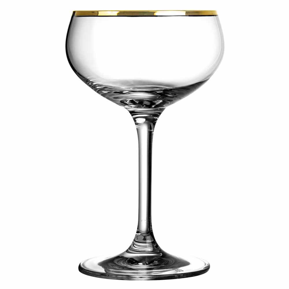 Champagnerglas Coupe mit goldenem Rand 21cl