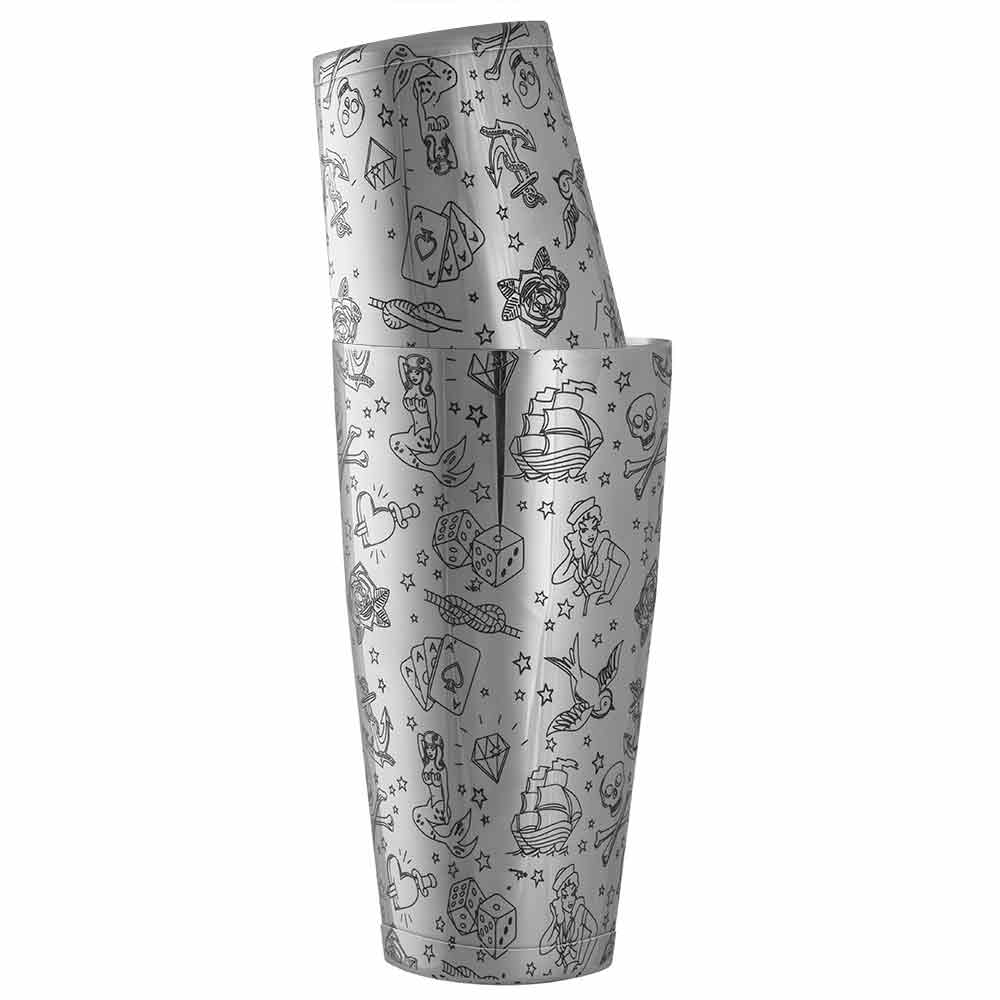 Tattoo Tin-on-Tin Edelstahl-Cocktailshaker mit Gewicht, 75 cl