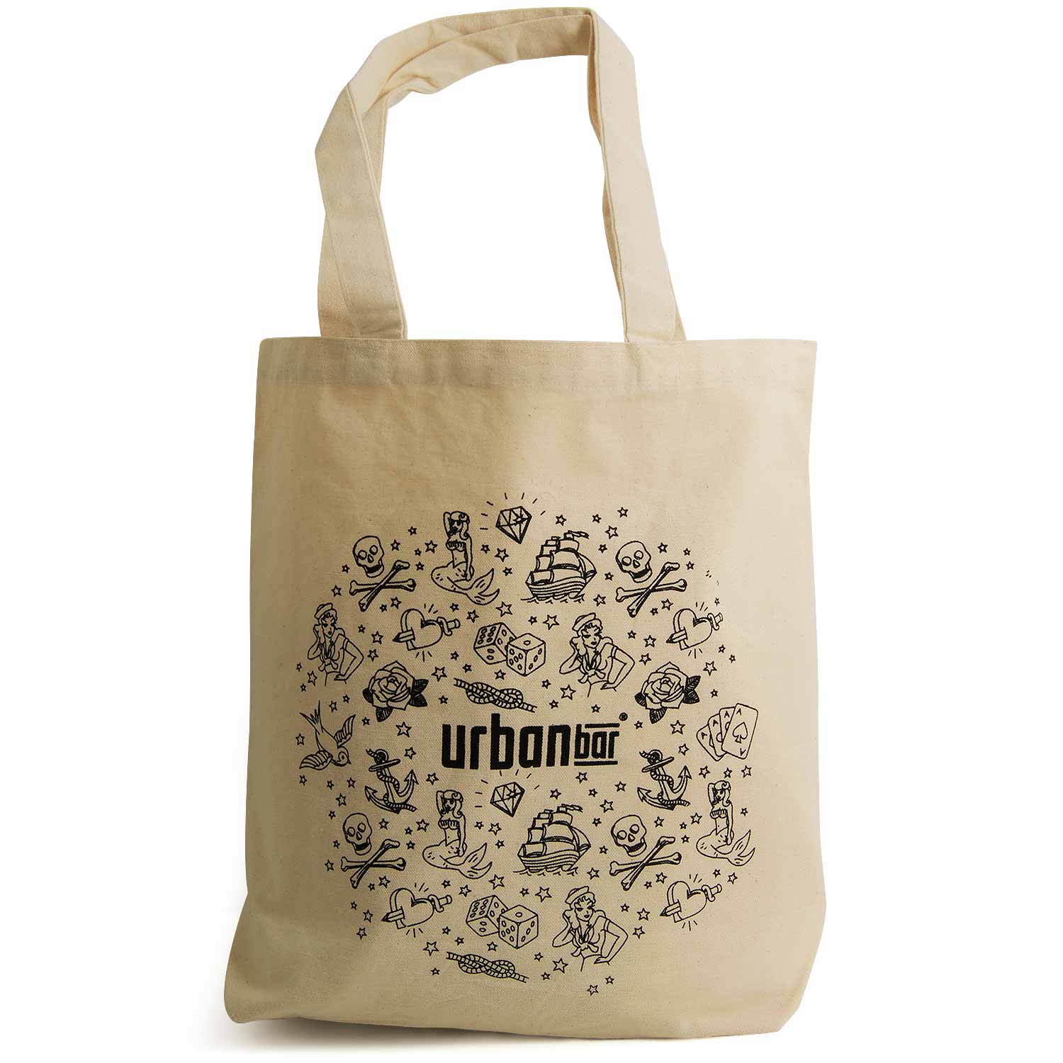 Borsa in cotone con motivo tatuaggio 39 cm x 42 cm