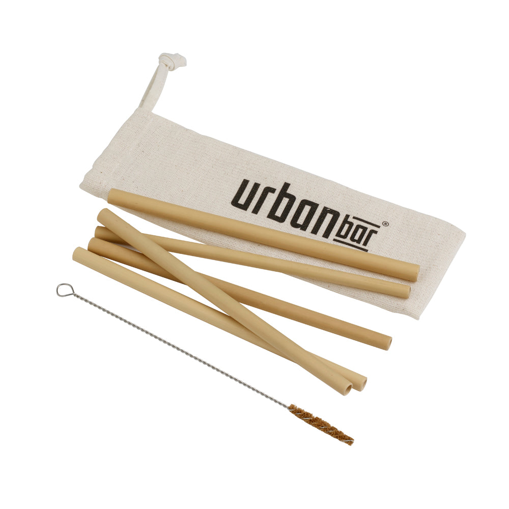 Cannucce di bambù (5) in custodia di iuta con spazzola 23 cm