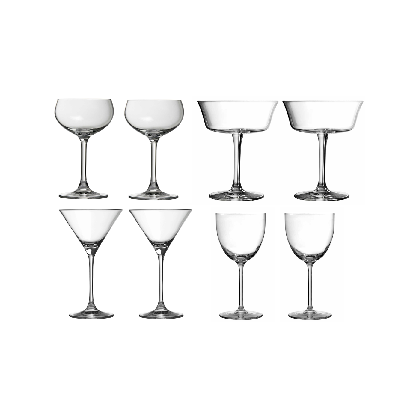 Set di bicchieri da cocktail con stelo per la casa